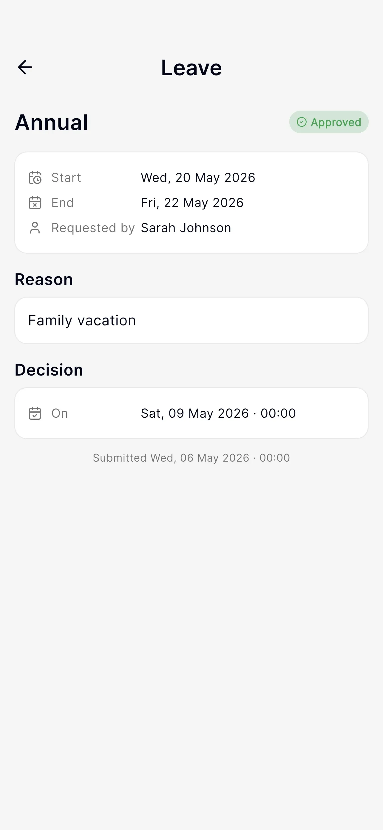 Leave detail