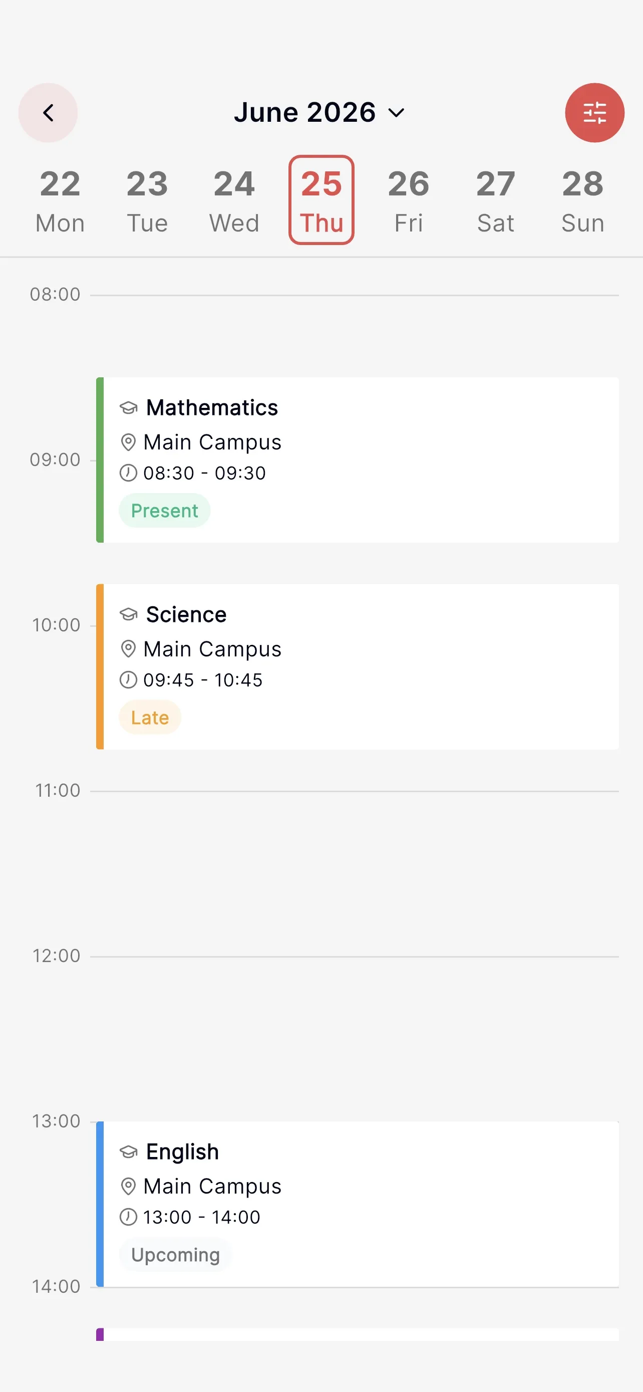 Schedule day detail