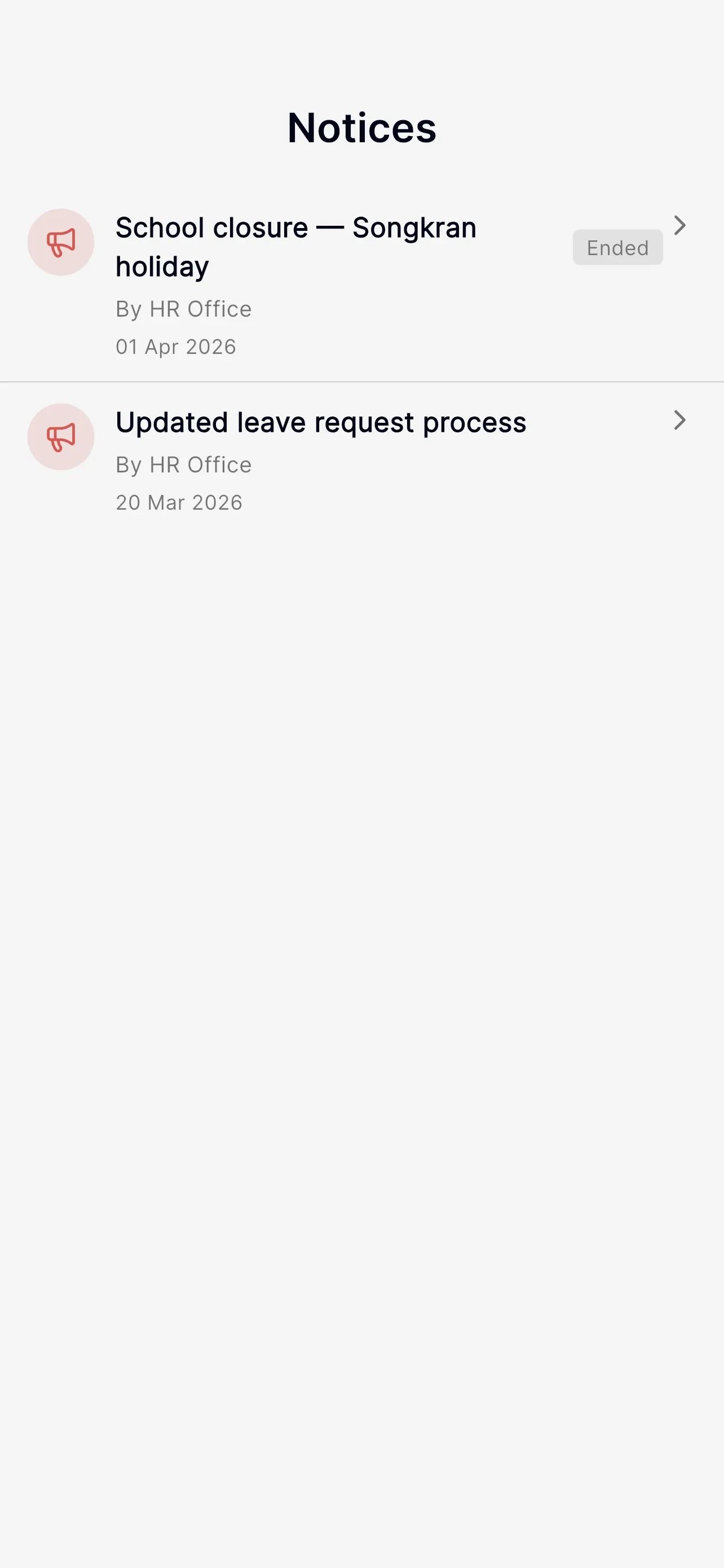 Notices list