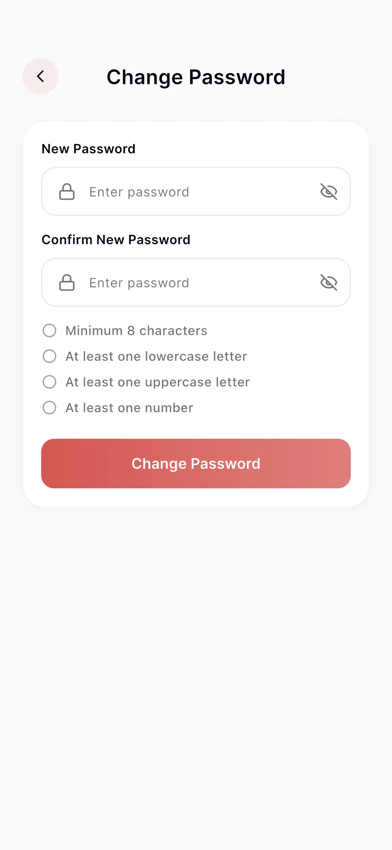 Change password screen