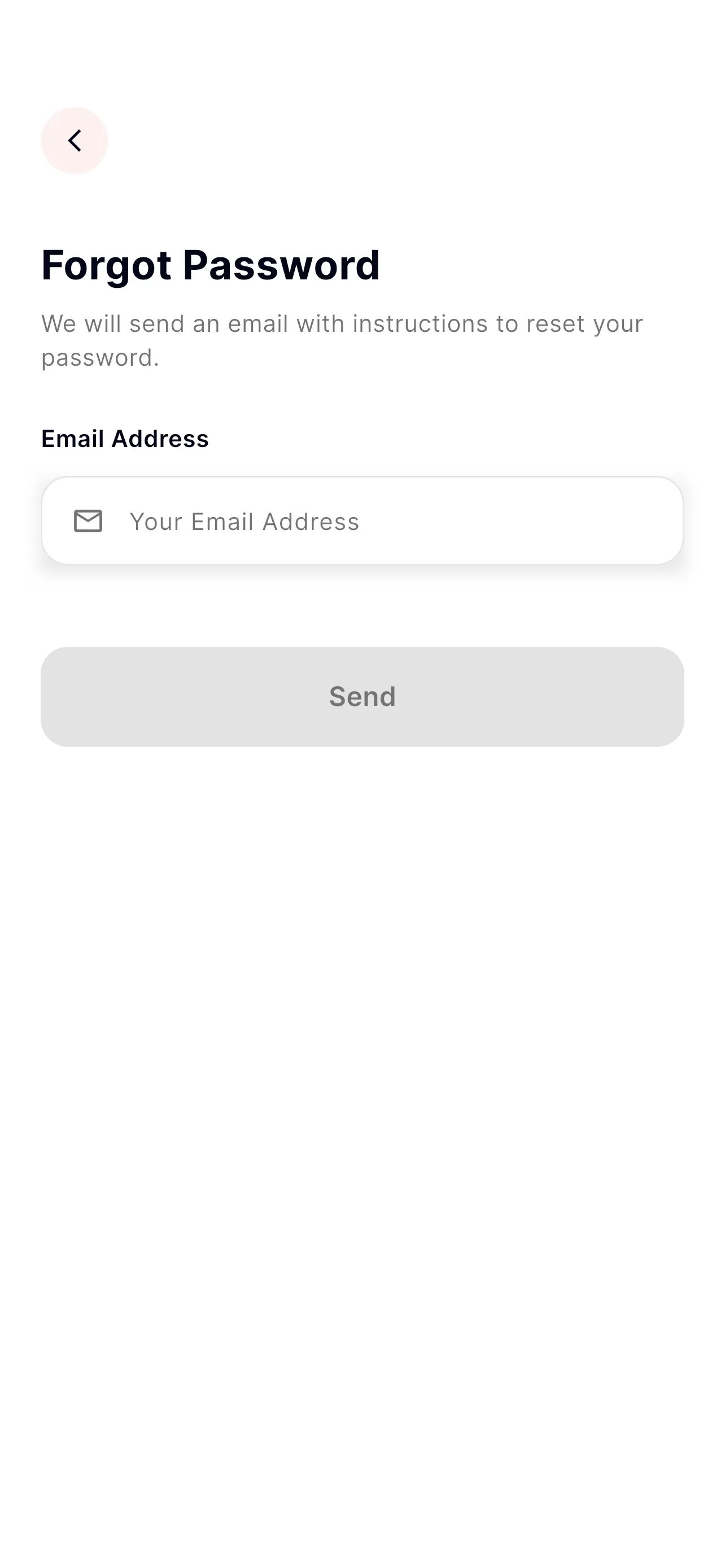 Forgot password screen