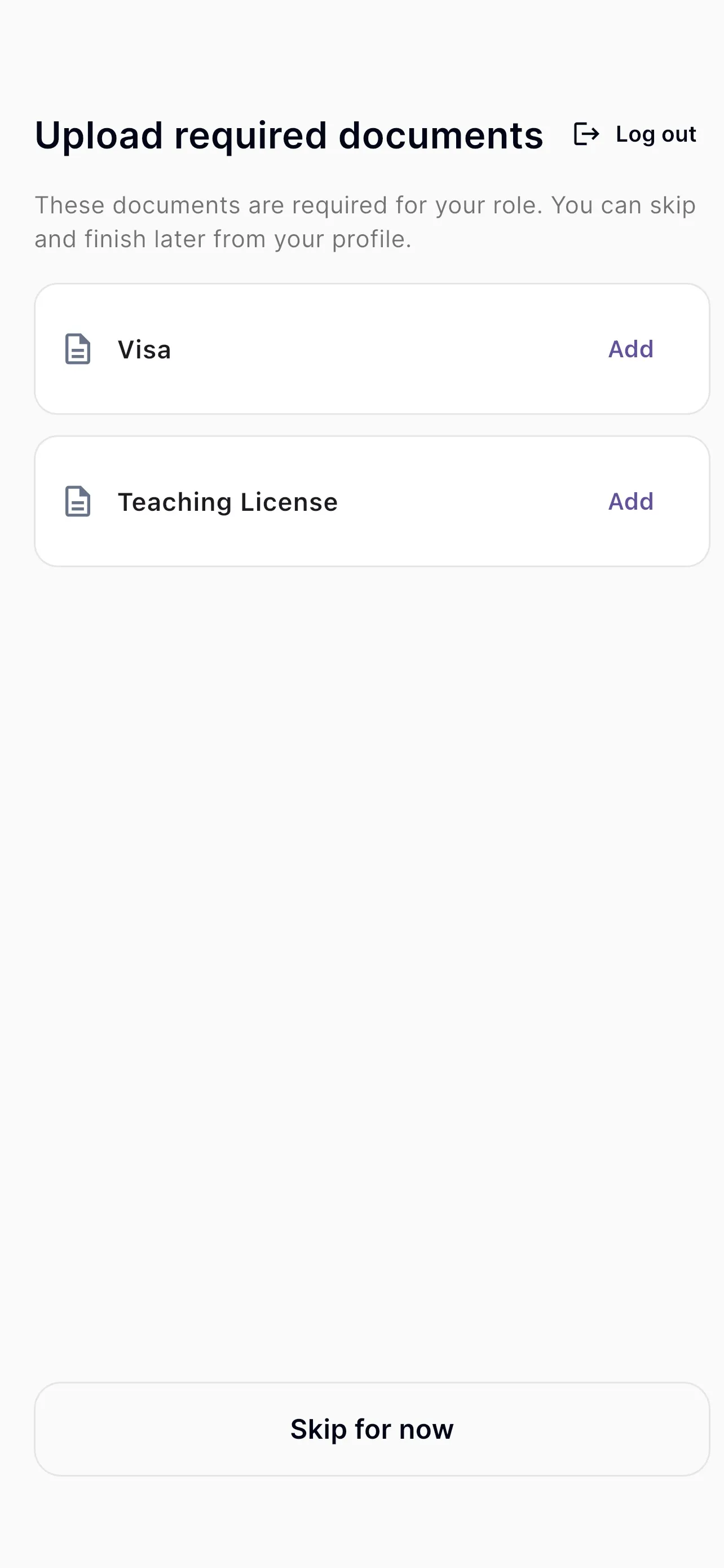 Required documents step